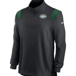 Long Sleeved^New York Jets Men's Nike Black Sideline Coach Chevron Lockup Quarter-Zip Long Sleeve Top