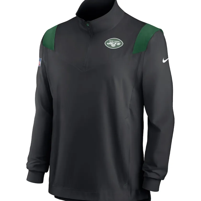 Long Sleeved^New York Jets Men's Nike Black Sideline Coach Chevron Lockup Quarter-Zip Long Sleeve Top