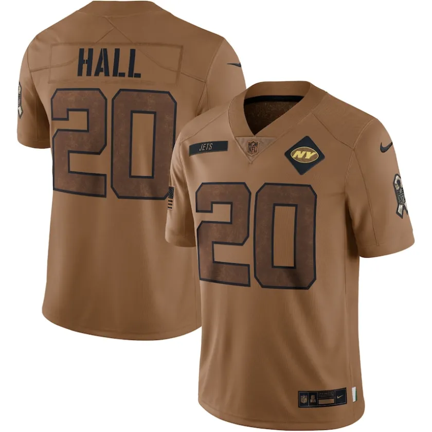 Nike Limited^New York Jets Men's Nike Breece Hall Brown Salute To Service Limited Jersey