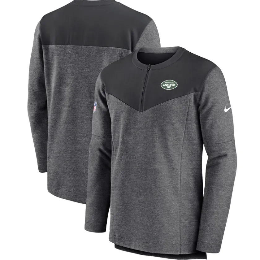 Jackets|Sweatshirts & Fleece^New York Jets Men's Nike Charcoal Sideline Lockup Performance Quarter-Zip Top