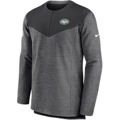Jackets|Sweatshirts & Fleece^New York Jets Men's Nike Charcoal Sideline Lockup Performance Quarter-Zip Top