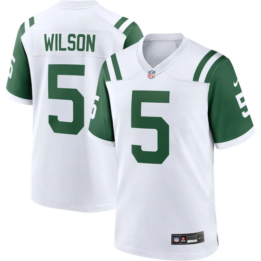 Nike Game^New York Jets Men's Nike Garrett Wilson White Classic Alternate Game Jersey