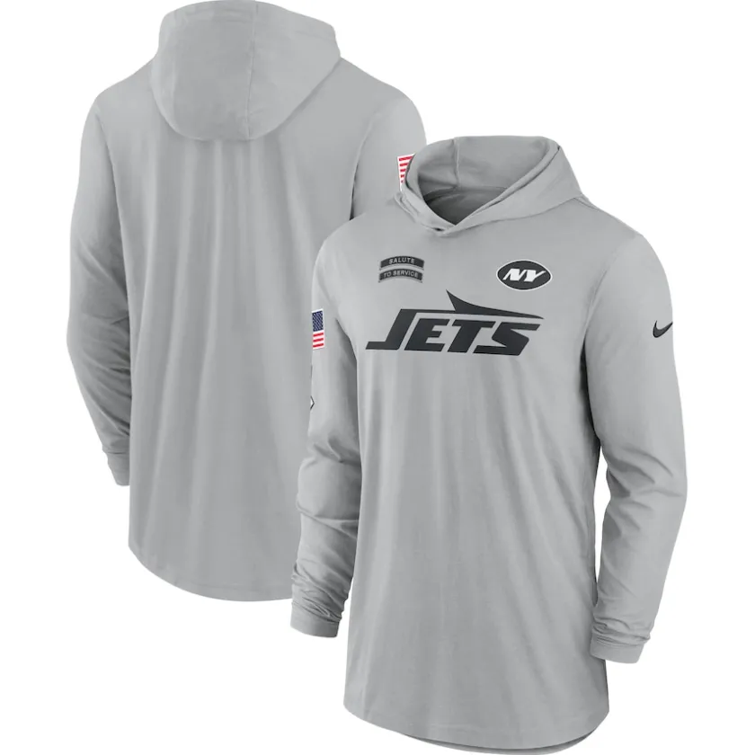 T-Shirts|Men^New York Jets Men's Nike Gray 2024 Salute To Service Lightweight Performance Long Sleeve Hooded T-Shirt