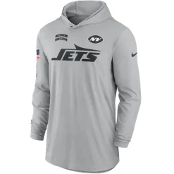 T-Shirts|Men^New York Jets Men's Nike Gray 2024 Salute To Service Lightweight Performance Long Sleeve Hooded T-Shirt