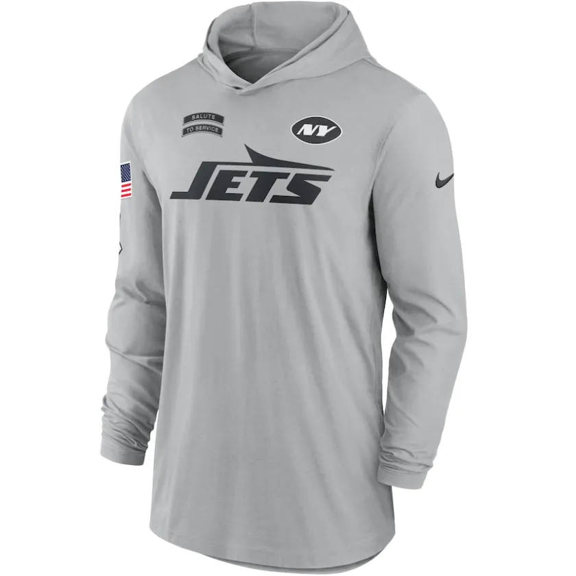 T-Shirts|Men^New York Jets Men's Nike Gray 2024 Salute To Service Lightweight Performance Long Sleeve Hooded T-Shirt