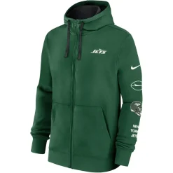 Sweatshirts & Fleece|Men^New York Jets Men's Nike Green Club Full-Zip Hoodie Jacket