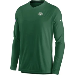 Long Sleeved^New York Jets Men's Nike Green Sideline Coach Chevron Lock Up Long Sleeve V-Neck Performance T-Shirt