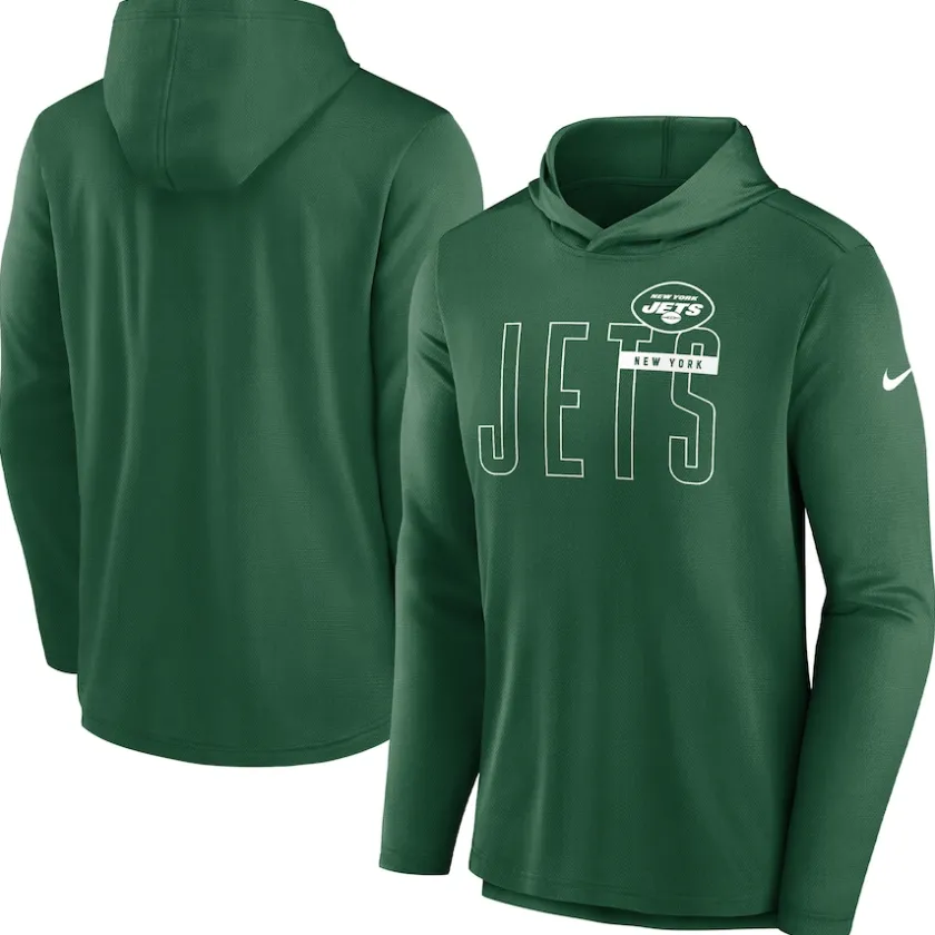 Long Sleeved^New York Jets Men's Nike Green Lightweight Performance Hooded Long Sleeve T-Shirt
