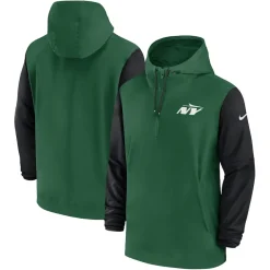 Jackets|Sweatshirts & Fleece^New York Jets Men's Nike Green/Black 2024/25 Sideline Pre-Game Player 1/2-Zip Hoodie Jacket