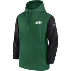 Jackets|Sweatshirts & Fleece^New York Jets Men's Nike Green/Black 2024/25 Sideline Pre-Game Player 1/2-Zip Hoodie Jacket