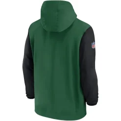 Jackets|Sweatshirts & Fleece^New York Jets Men's Nike Green/Black 2024/25 Sideline Pre-Game Player 1/2-Zip Hoodie Jacket