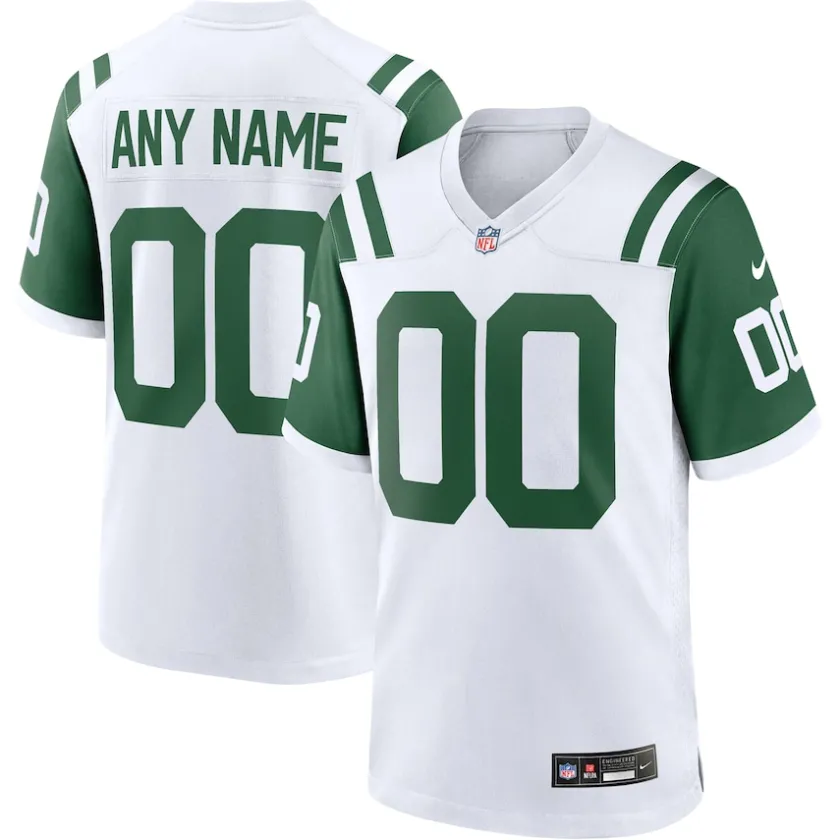 Nike Game^New York Jets Men's Nike White Classic Alternate Custom Replica Jersey