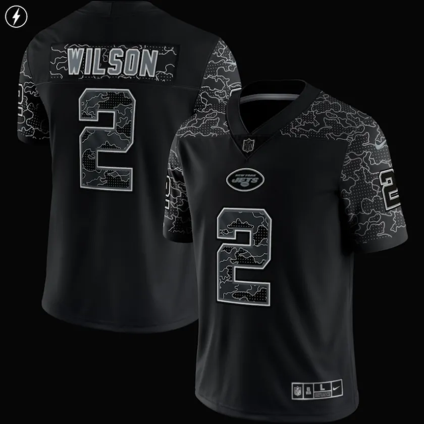 Nike Limited^New York Jets Men's Nike Zach Wilson Black RFLCTV Limited Jersey