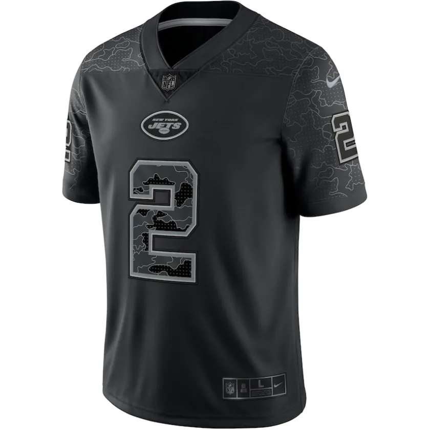 Nike Limited^New York Jets Men's Nike Zach Wilson Black RFLCTV Limited Jersey