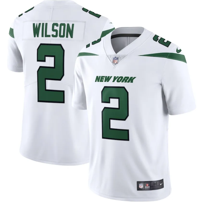 Nike Limited^New York Jets Men's Nike Zach Wilson Spotlight White Vapor Limited Jersey