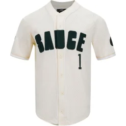 Sweaters & Dress Shirts^New York Jets Men's Pro Standard Ahmad Sauce Gardner Cream Name & Number Triple Tonal Button-Up Baseball Jersey