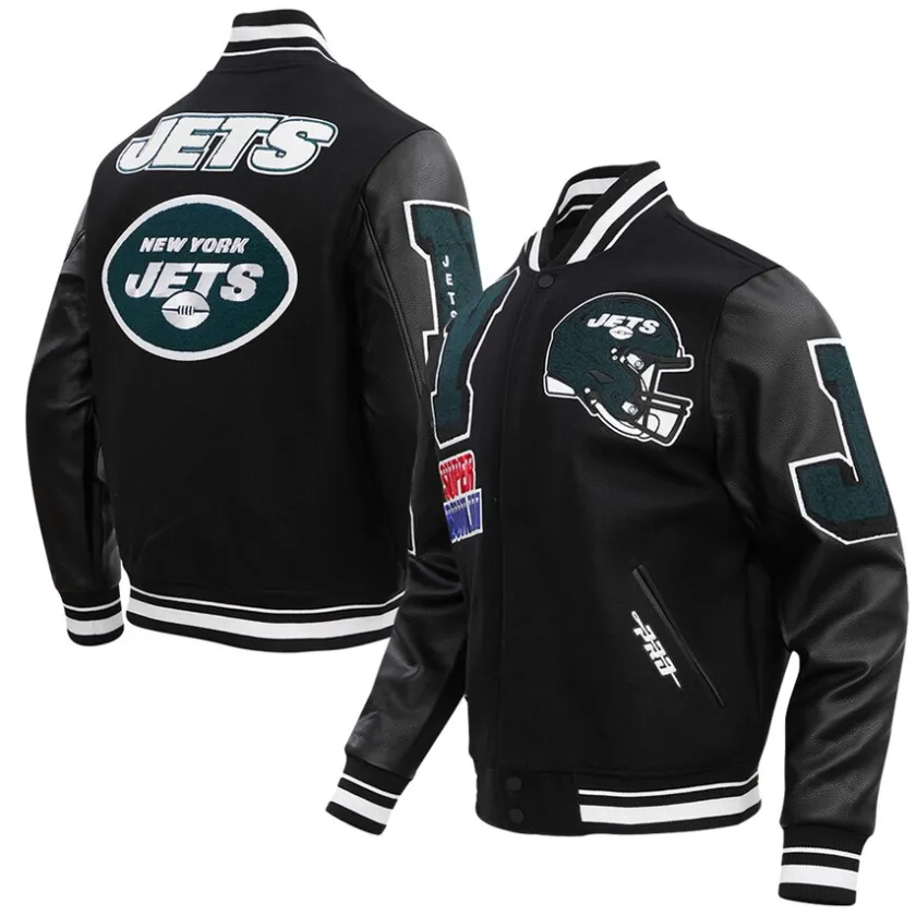 Jackets^New York Jets Men's Pro Standard Black Mash Up Full-Zip Varsity Jacket