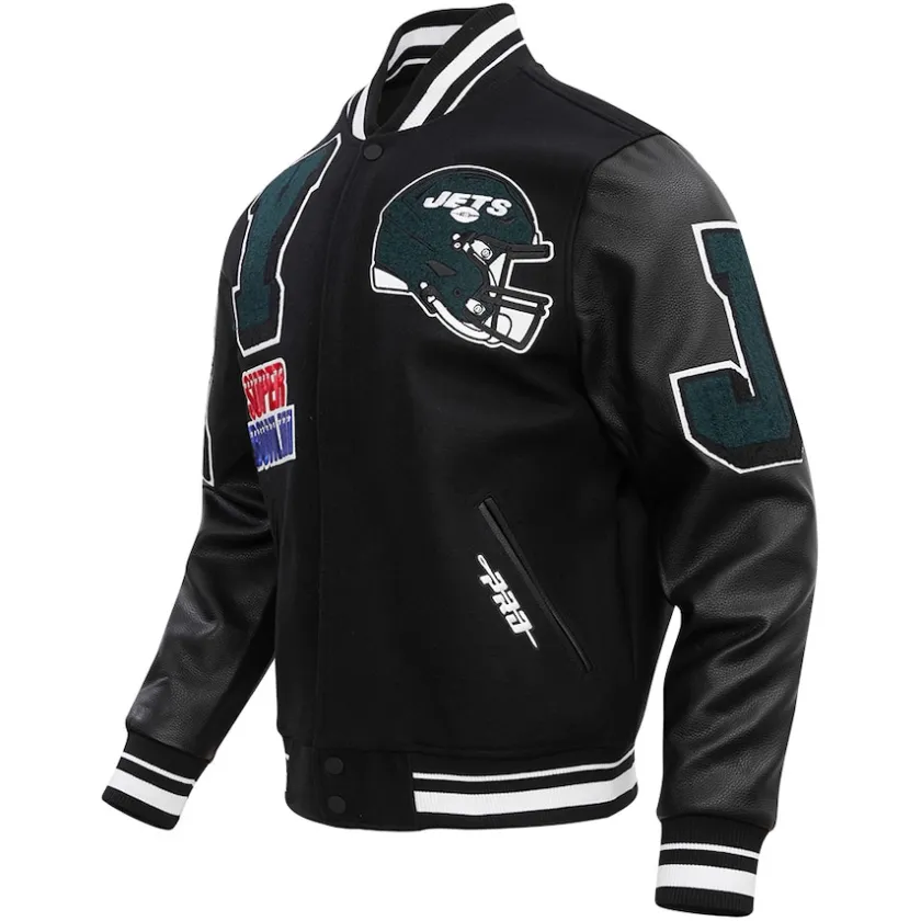 Jackets^New York Jets Men's Pro Standard Black Mash Up Full-Zip Varsity Jacket