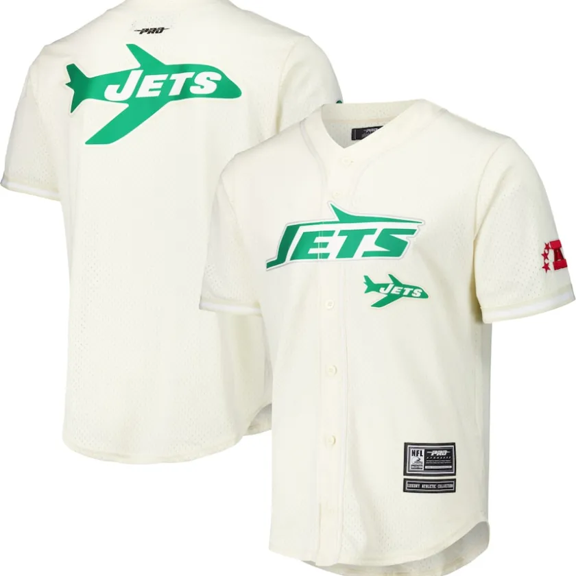 Sweaters & Dress Shirts^New York Jets Men's Pro Standard Cream Retro Classic Mesh Button-Up Shirt
