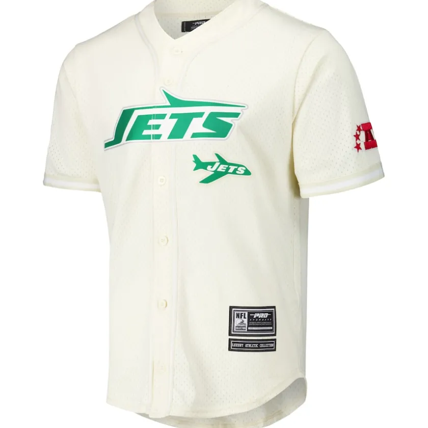Sweaters & Dress Shirts^New York Jets Men's Pro Standard Cream Retro Classic Mesh Button-Up Shirt