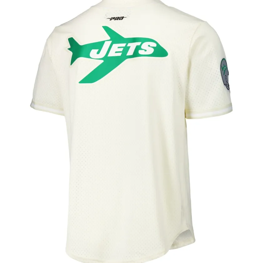 Sweaters & Dress Shirts^New York Jets Men's Pro Standard Cream Retro Classic Mesh Button-Up Shirt