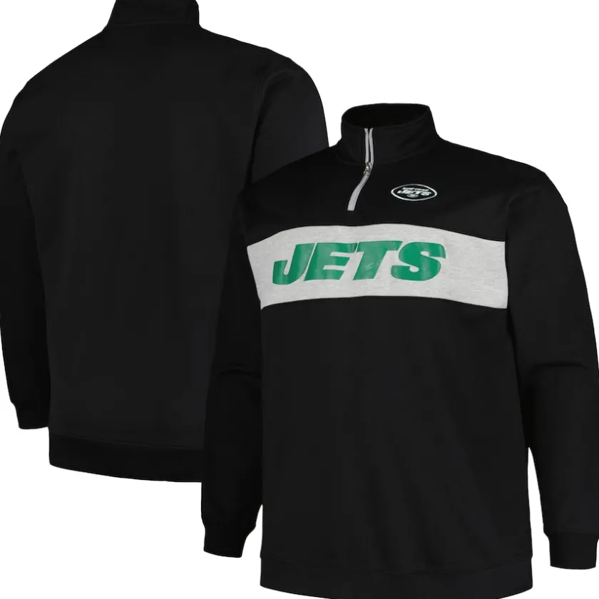 Jackets|Sweatshirts & Fleece^New York Jets Men's Profile Black Big & Tall Fleece Quarter-Zip Jacket