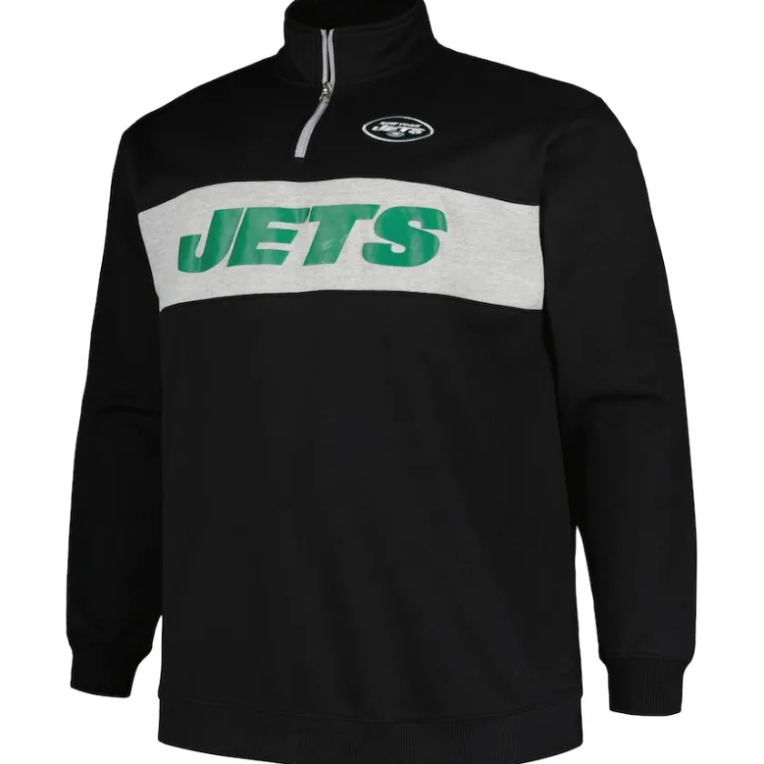 Jackets|Sweatshirts & Fleece^New York Jets Men's Profile Black Big & Tall Fleece Quarter-Zip Jacket