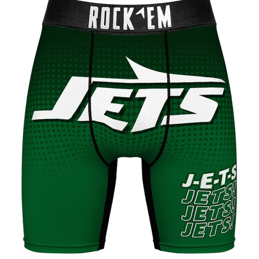 Underwear & Sleepwear|Underwear & Sleepwear^New York Jets Men's Rock Em Socks Green Two-Pack Mascot Slogan Boxer Briefs