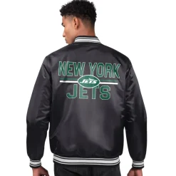 Jackets^New York Jets Men's Starter Black Team Logo Satin Varsity Full-Snap Jacket