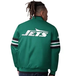 Jackets^New York Jets Men's Starter Green Scout I Full-Snap Varsity Jacket
