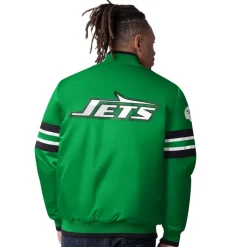 Jackets^New York Jets Men's Starter Green Vintage Logo Scout I Full-Snap Varsity Jacket