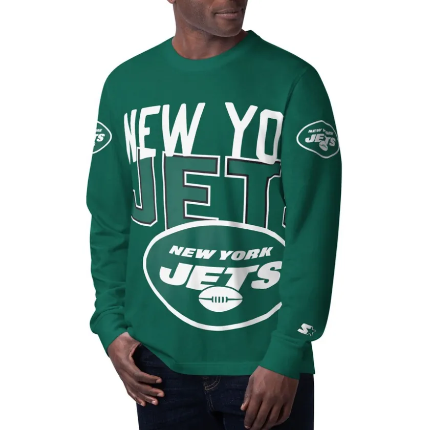 Long Sleeved^New York Jets Men's Starter Green Clutch Hit Long Sleeve T-Shirt
