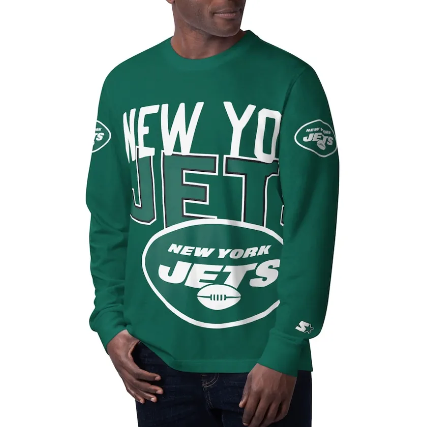 Long Sleeved^New York Jets Men's Starter Green Clutch Hit Long Sleeve T-Shirt