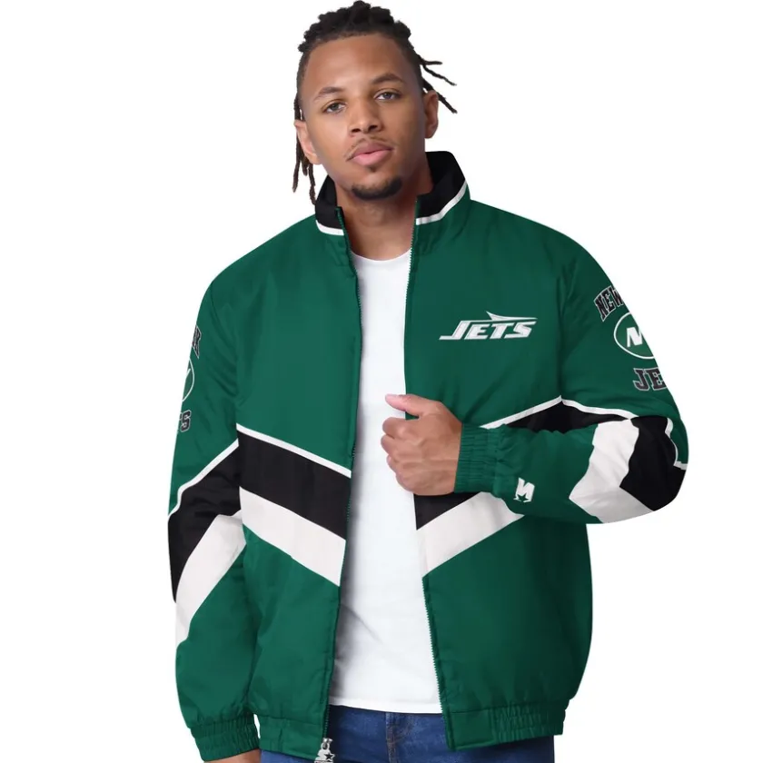 Jackets^New York Jets Men's Starter Green Captain Satin Varsity Jacket