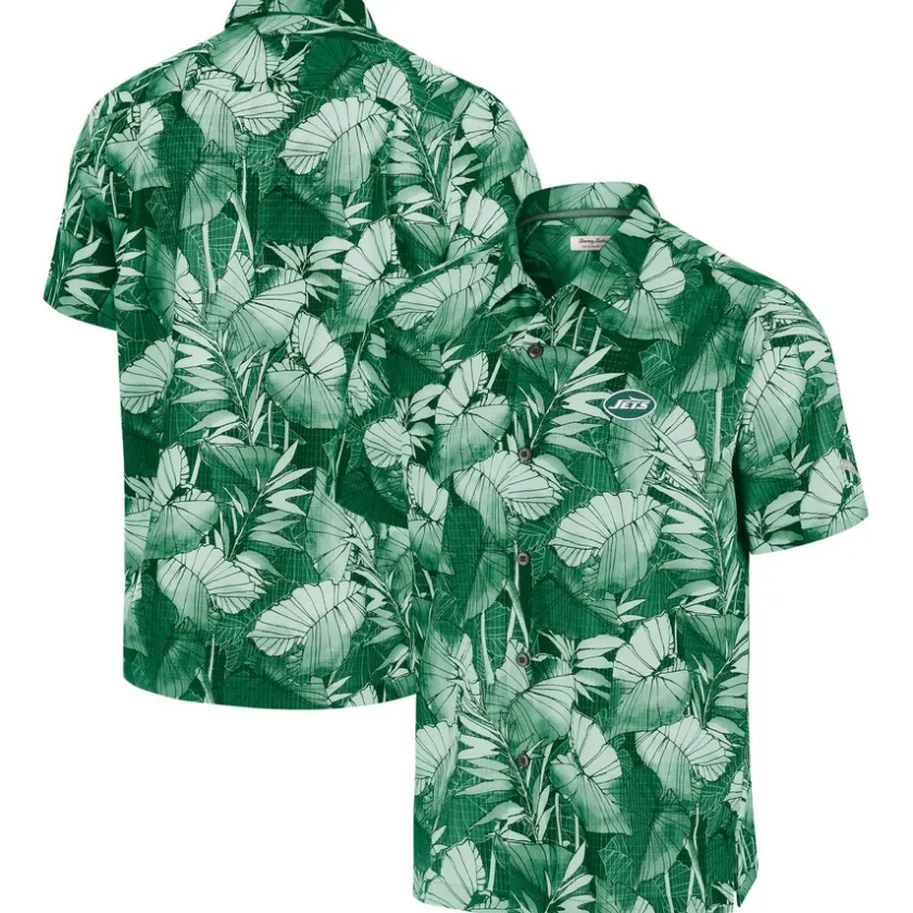 Sweaters & Dress Shirts|Big & Tall^New York Jets Men's Tommy Bahama Green Big & Tall Coast Nuevo Fronds IslandZone Button-Up Shirt