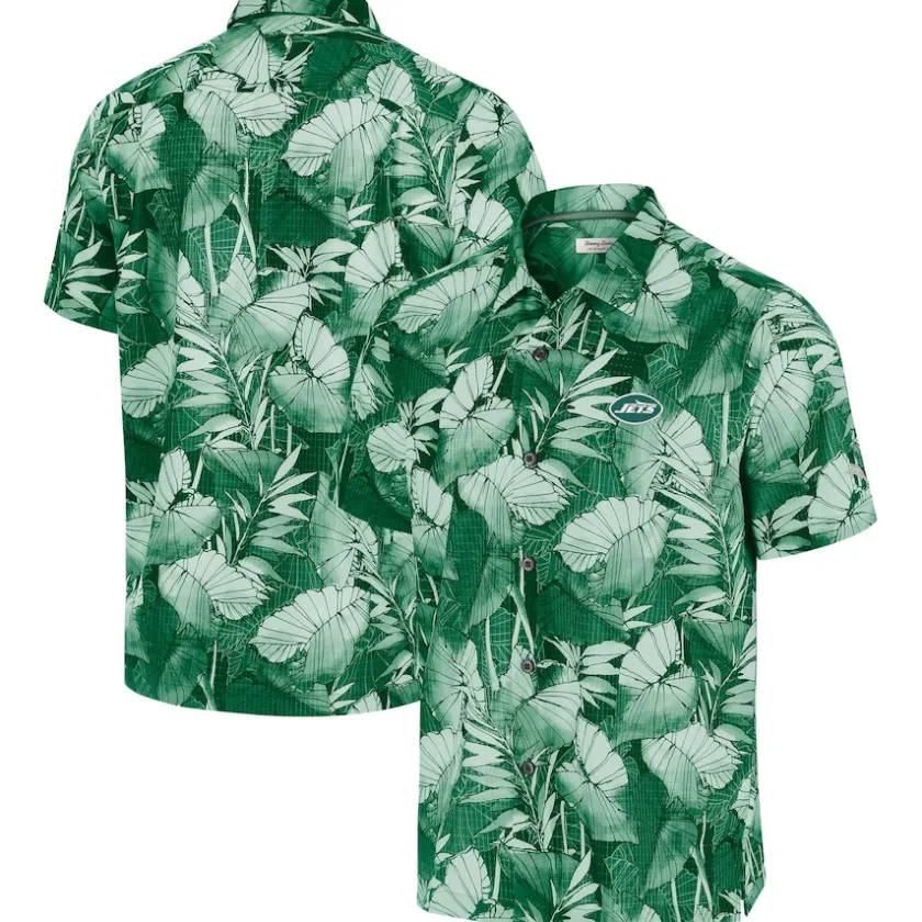 Sweaters & Dress Shirts|Big & Tall^New York Jets Men's Tommy Bahama Green Big & Tall Coast Nuevo Fronds IslandZone Button-Up Shirt