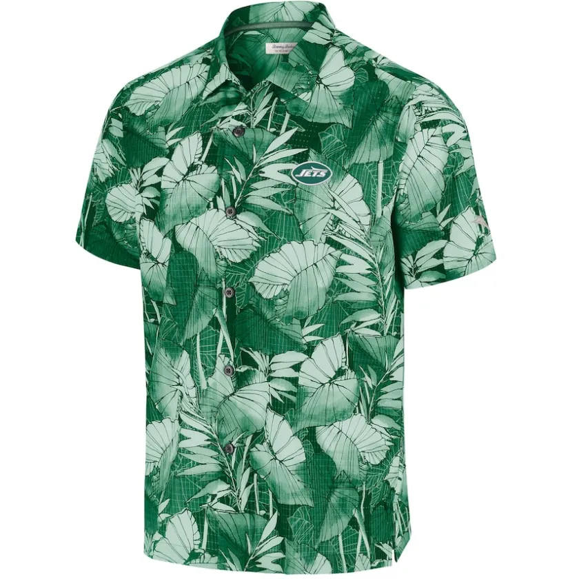 Sweaters & Dress Shirts|Big & Tall^New York Jets Men's Tommy Bahama Green Big & Tall Coast Nuevo Fronds IslandZone Button-Up Shirt