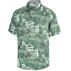 Sweaters & Dress Shirts^New York Jets Men's Tommy Bahama Green Coconut Point Isla Palmetta Camp Button-Up Shirt