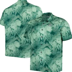 Sweaters & Dress Shirts|Big & Tall^New York Jets Men's Tommy Bahama Green Big & Tall Bahama Coast Luminescent Fronds Camp IslandZone Button-Up Shirt