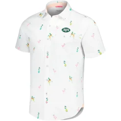 Sweaters & Dress Shirts^New York Jets Men's Tommy Bahama White Nova Wave Flocktail Button-Up Shirt