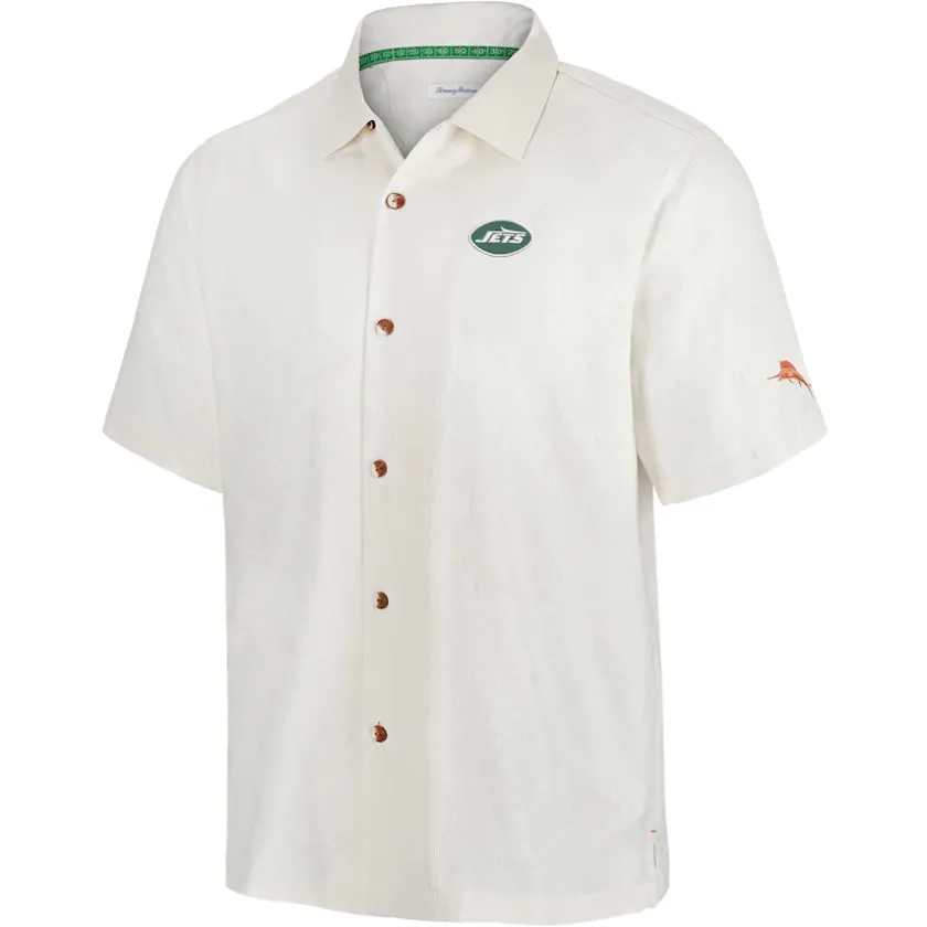 Sweaters & Dress Shirts^New York Jets Men's Tommy Bahama White Coconut Matchup Camp Button-Up Shirt