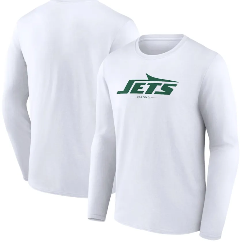Long Sleeved^New York Jets Men's White Logo Team Lockup Long Sleeve T-Shirt