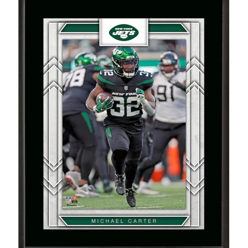 Photos|Plaques^New York Jets Michael Carter Framed 10.5" X 13" Sublimated Player Plaque