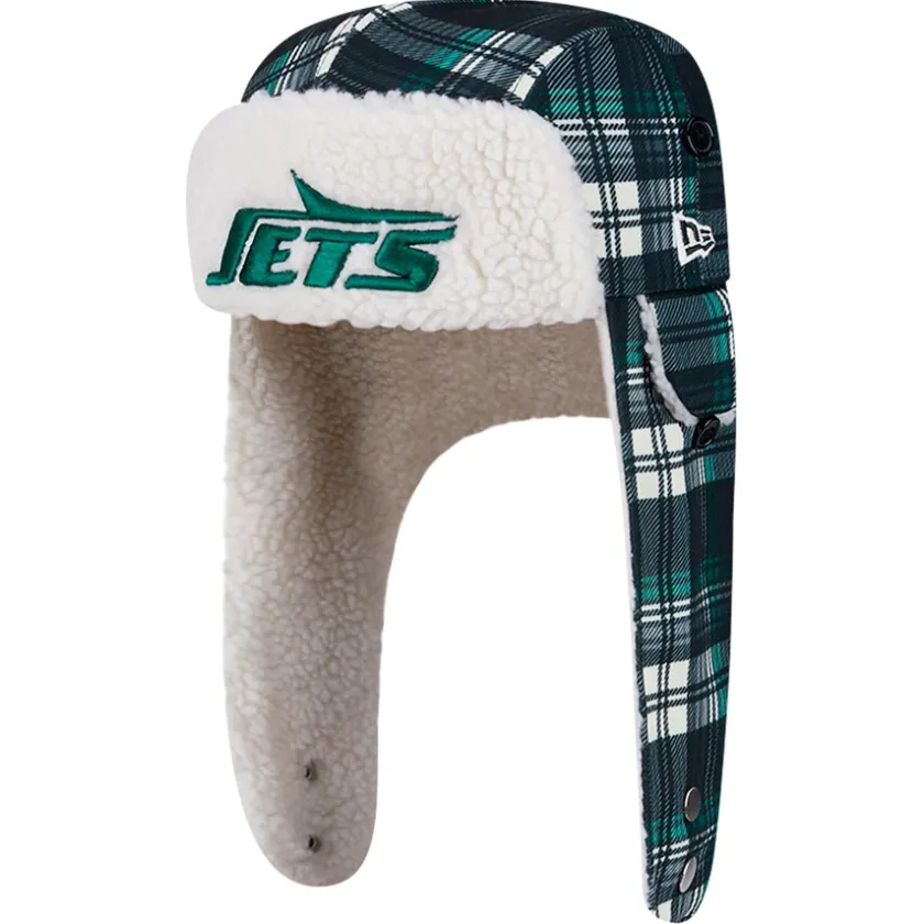 Hats|Men^New York Jets New Era Black Sideline Plaid Sherpa Trapper Hat