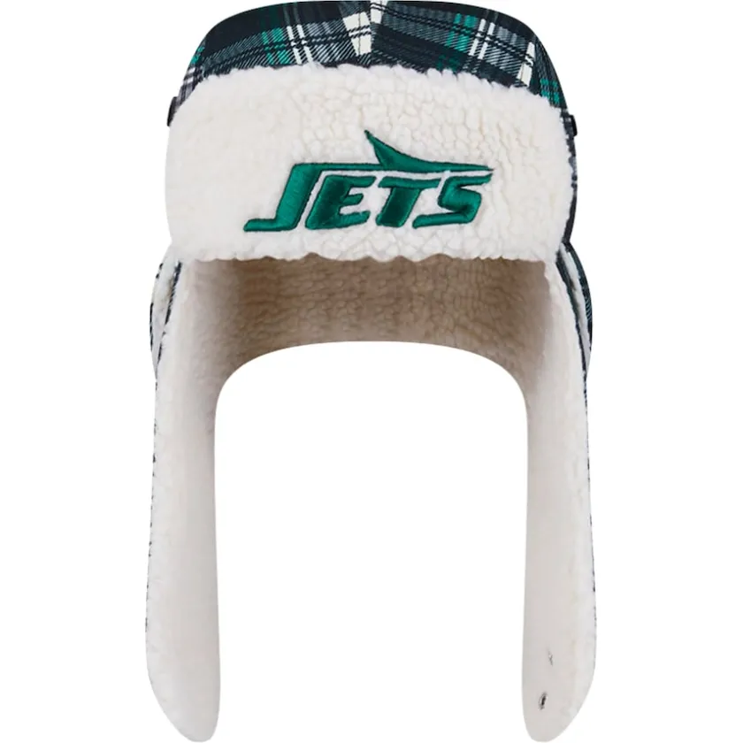 Hats|Men^New York Jets New Era Black Sideline Plaid Sherpa Trapper Hat