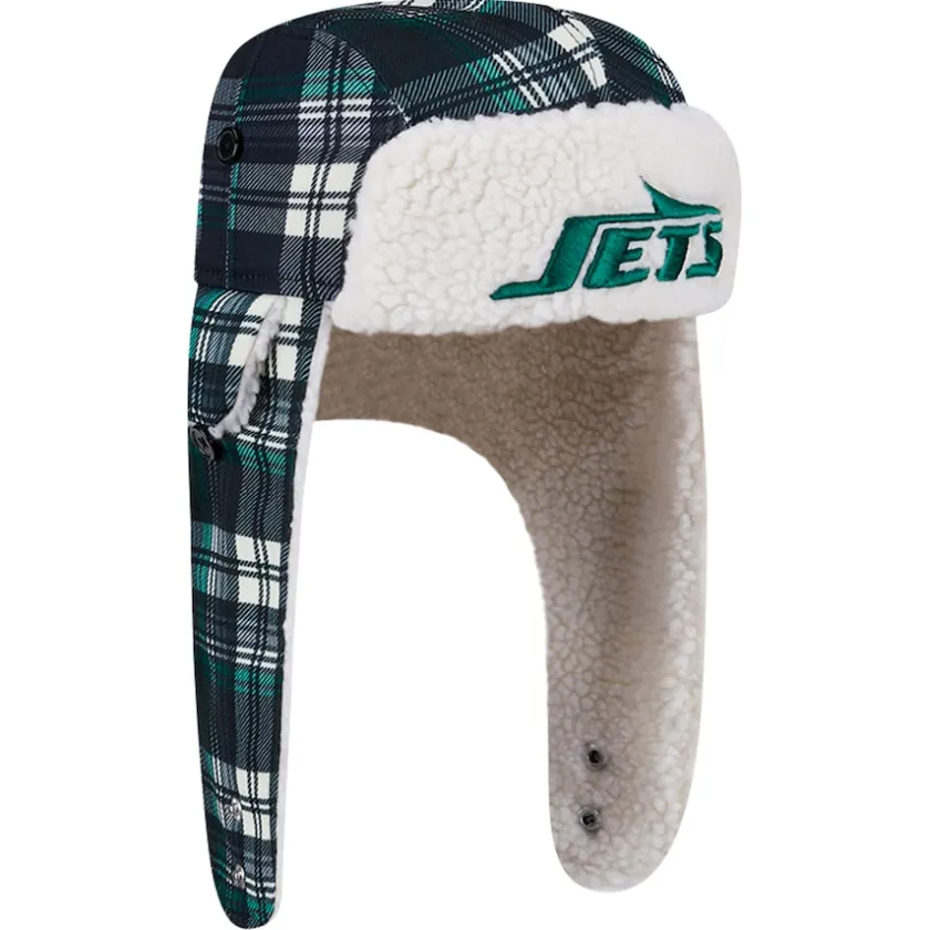 Hats|Men^New York Jets New Era Black Sideline Plaid Sherpa Trapper Hat