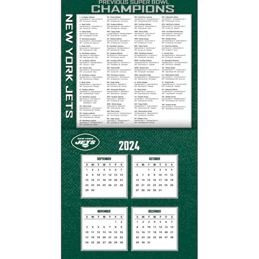 Office Accessories|Calendars^New York Jets 2024-2025 12” X 12” Team Wall Calendar