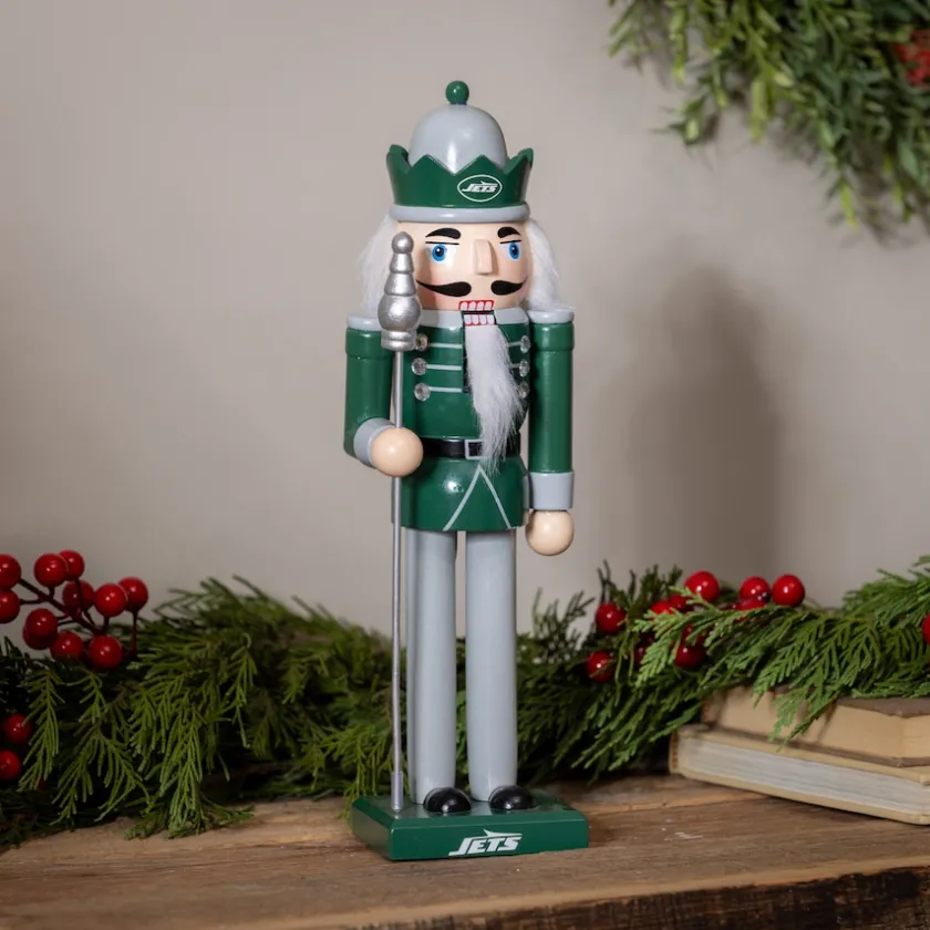 Holiday Items|Holiday Decorations^New York Jets 12" Wooden Nutcracker Statue
