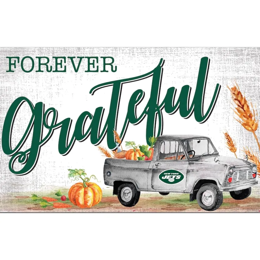 Holiday Items|Holiday Decorations^New York Jets 11" X 19" Forever Grateful Sign