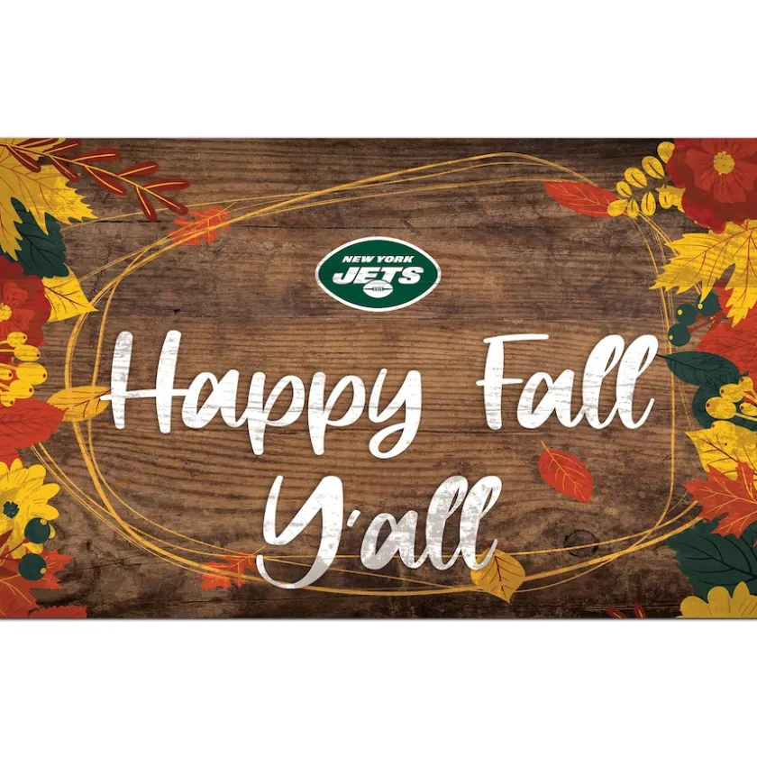 Holiday Items|Holiday Decorations^New York Jets 11'' X 19'' Happy Fall Y'all Sign